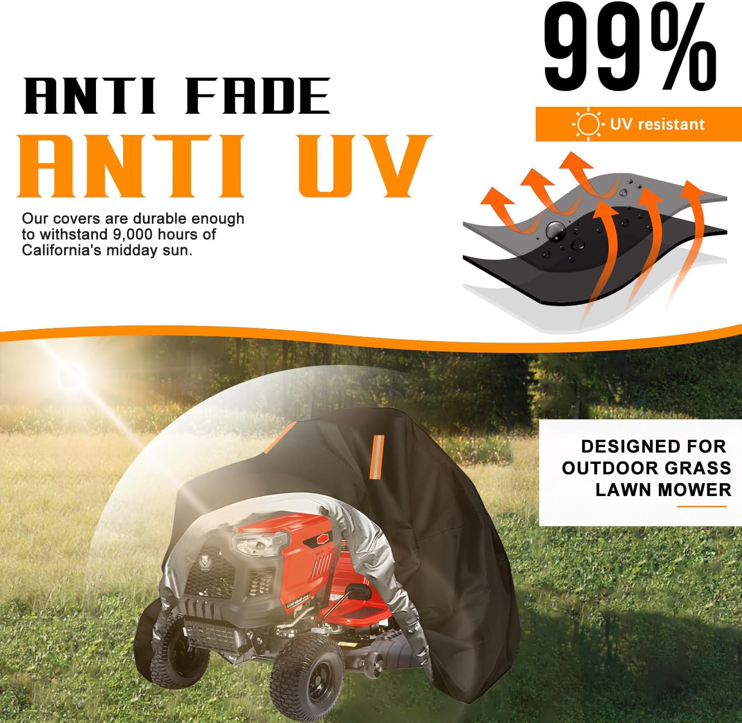 Riding Lawn Mower Cover Waterproof Outdoor,Tearproof 210D Polyester Ride OnTractor Cover for UV, Dust, Rain,Windproof,Universal Fit Decks up to 54" Lawnmowers,75"Lx49"Wx49"H-Essential