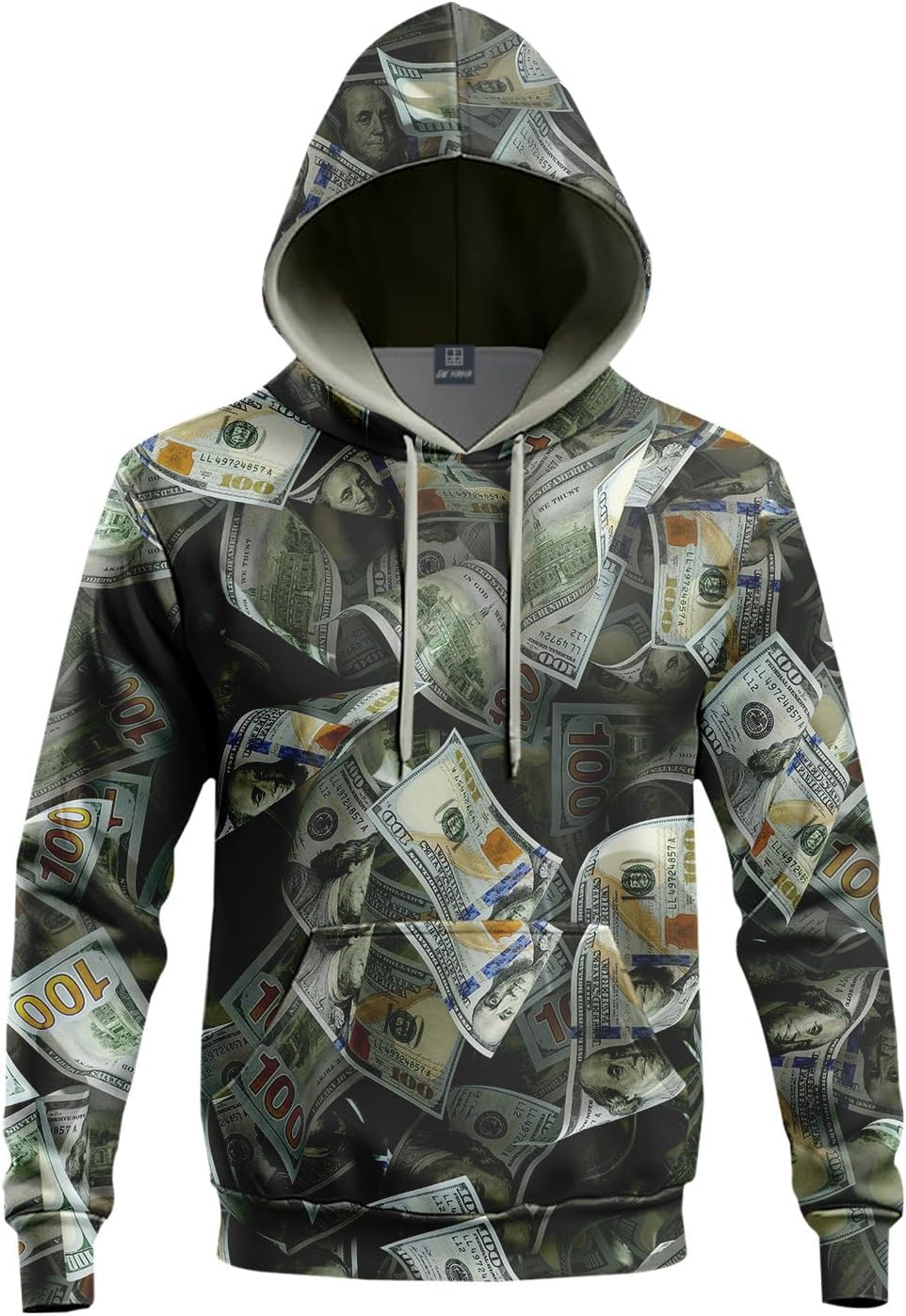 Novelty Money Graphic Hoodies Full Printed Loose Fit Sweatshirt with Pockets
