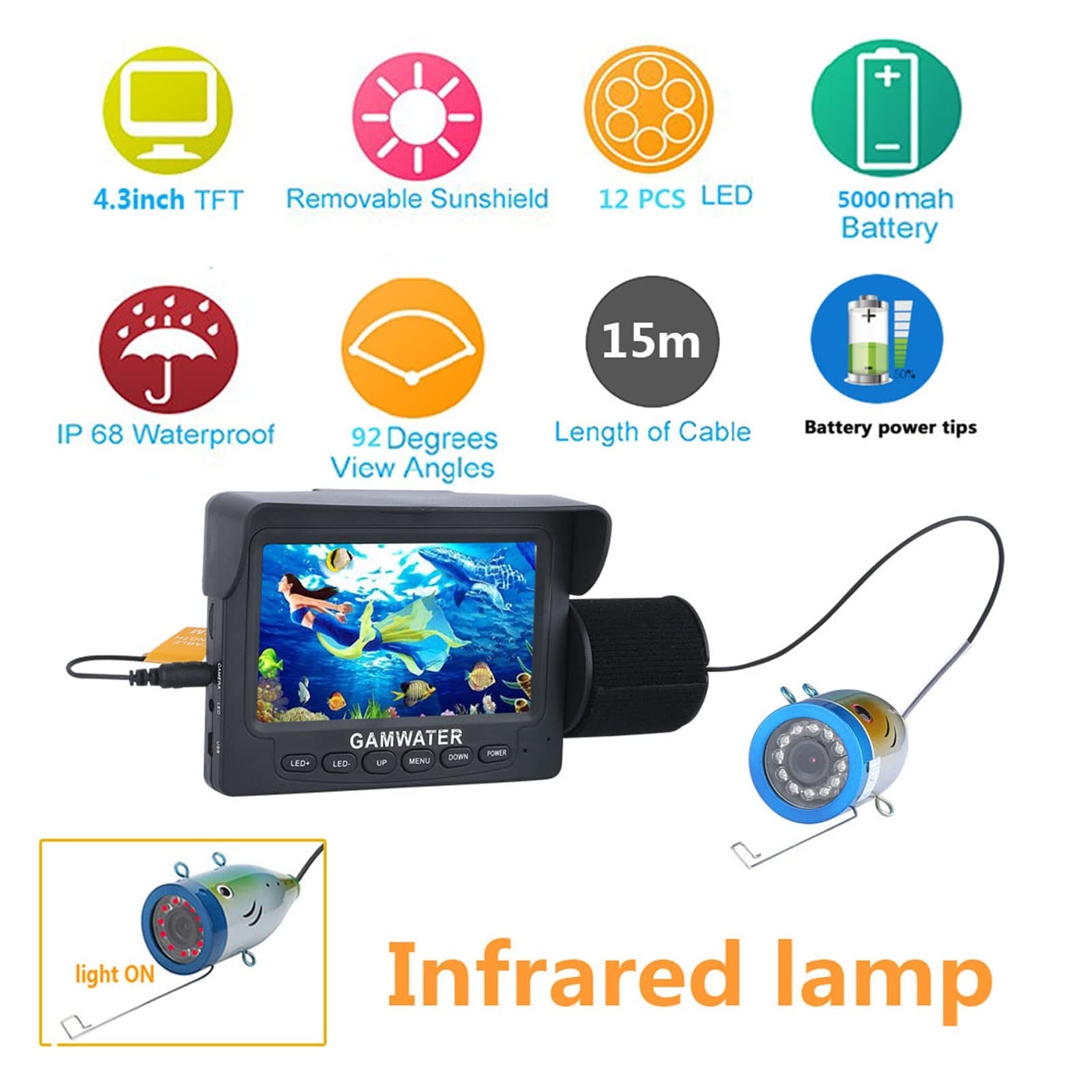 Telecamera subacquea per la pesca, 4,3 Pollice 1000TVL Kit videocamera da pesca sott'acqua 12 Telecamera subacquea per la pesca, 4,3 Pollice 1000TVL Kit videocamera da pesca sott'acqua 12