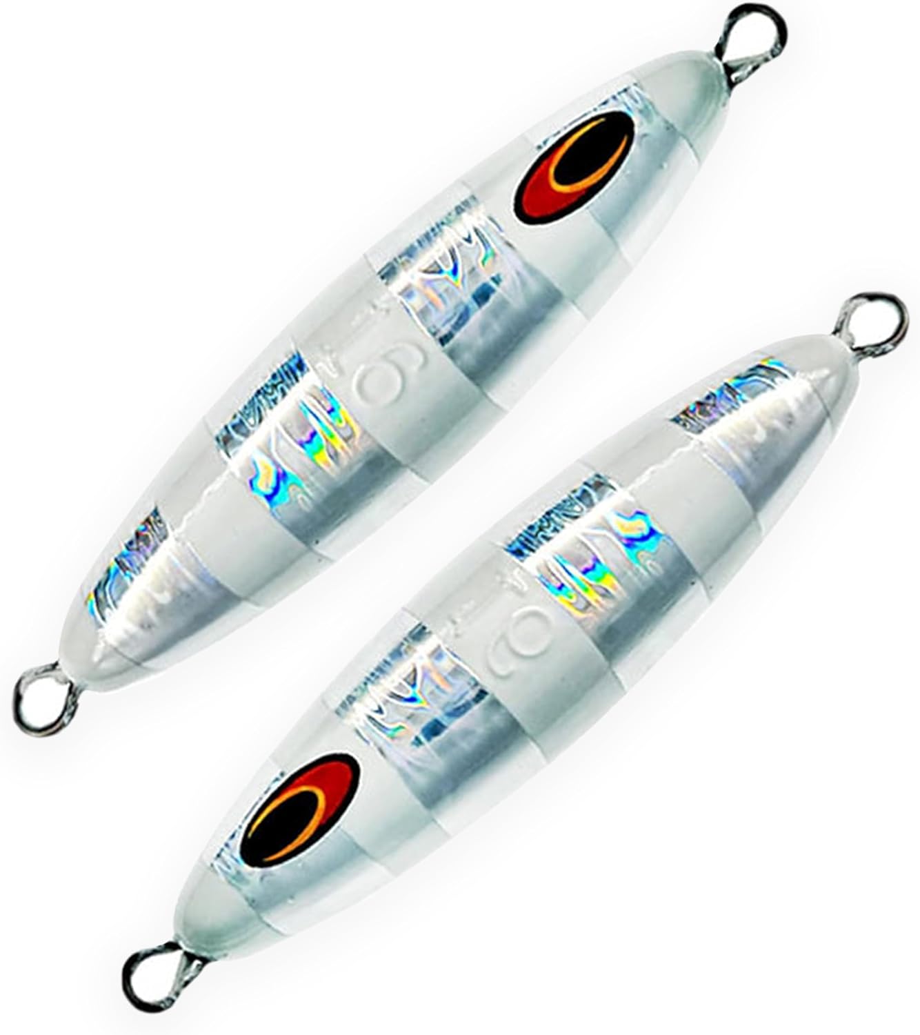 5" Eddie Bomb Jigs 16oz, 2 Pcs Silver Zebra Glow for Vertical Flat Fall Jigging, Unrigged, Ideal for Bluefin Tuna & Offshore Big Game Fishing