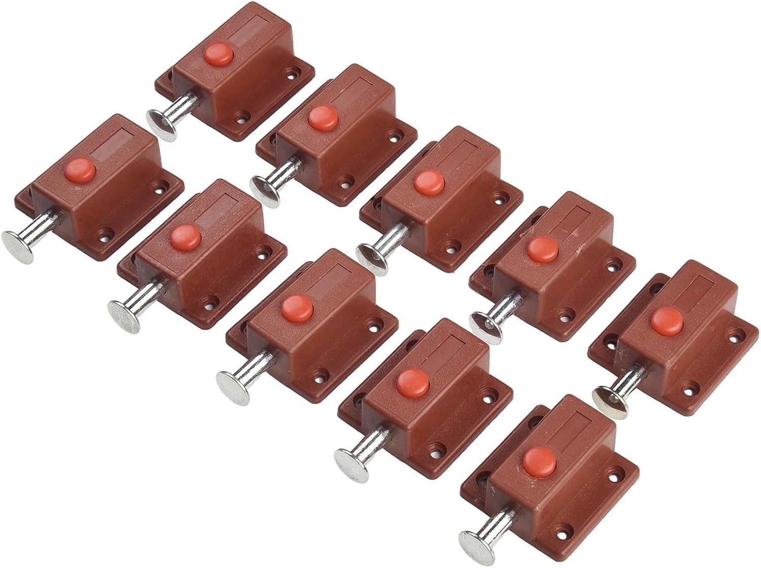 10pcs Plastic Cabinet Push Button Spring Load Automatic Door Bolt Latches Lock Set for Secure Closure and Use (Brown)