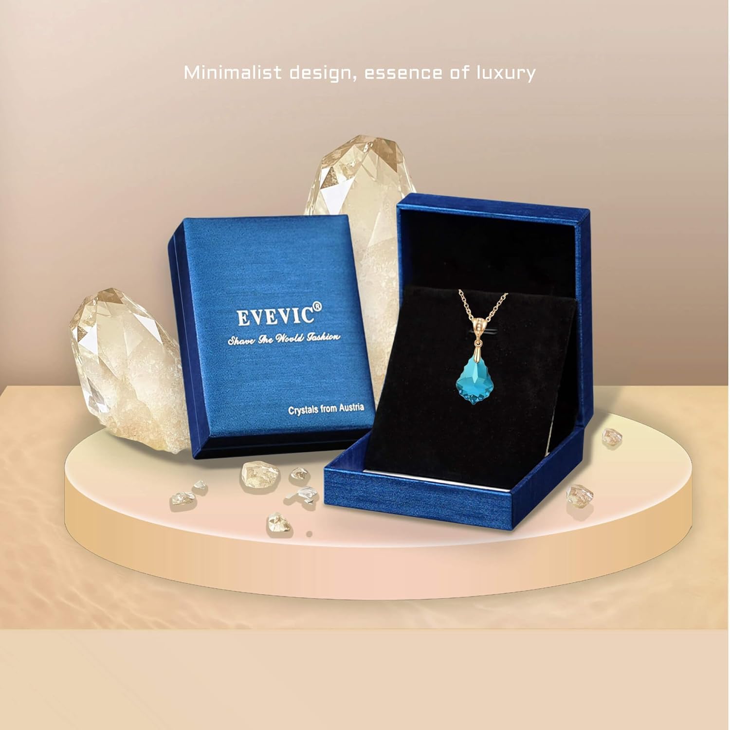 EVEVIC Austrian Crystals Baroque Pendant Necklace for Women 14K Gold Plated Hypoallergenic Jewelry Gift