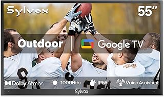 SYLVOX 55'' Outdoor Smart TV IP55 Waterproof TV 1000NIT High Bright, Google TV with Dolby Atmos, Support Download APP 4K UHD, Suitable for Outdoor Use(Deckpro 2024 Series)