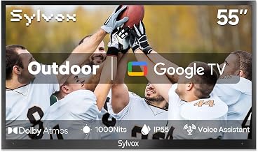 SYLVOX 55'' Outdoor Smart TV IP55 Waterproof TV 1000NIT High Bright, Google TV with Dolby Atmos, Support Download APP 4K UHD, Suitable for Outdoor Use(Deckpro 2024 Series)
