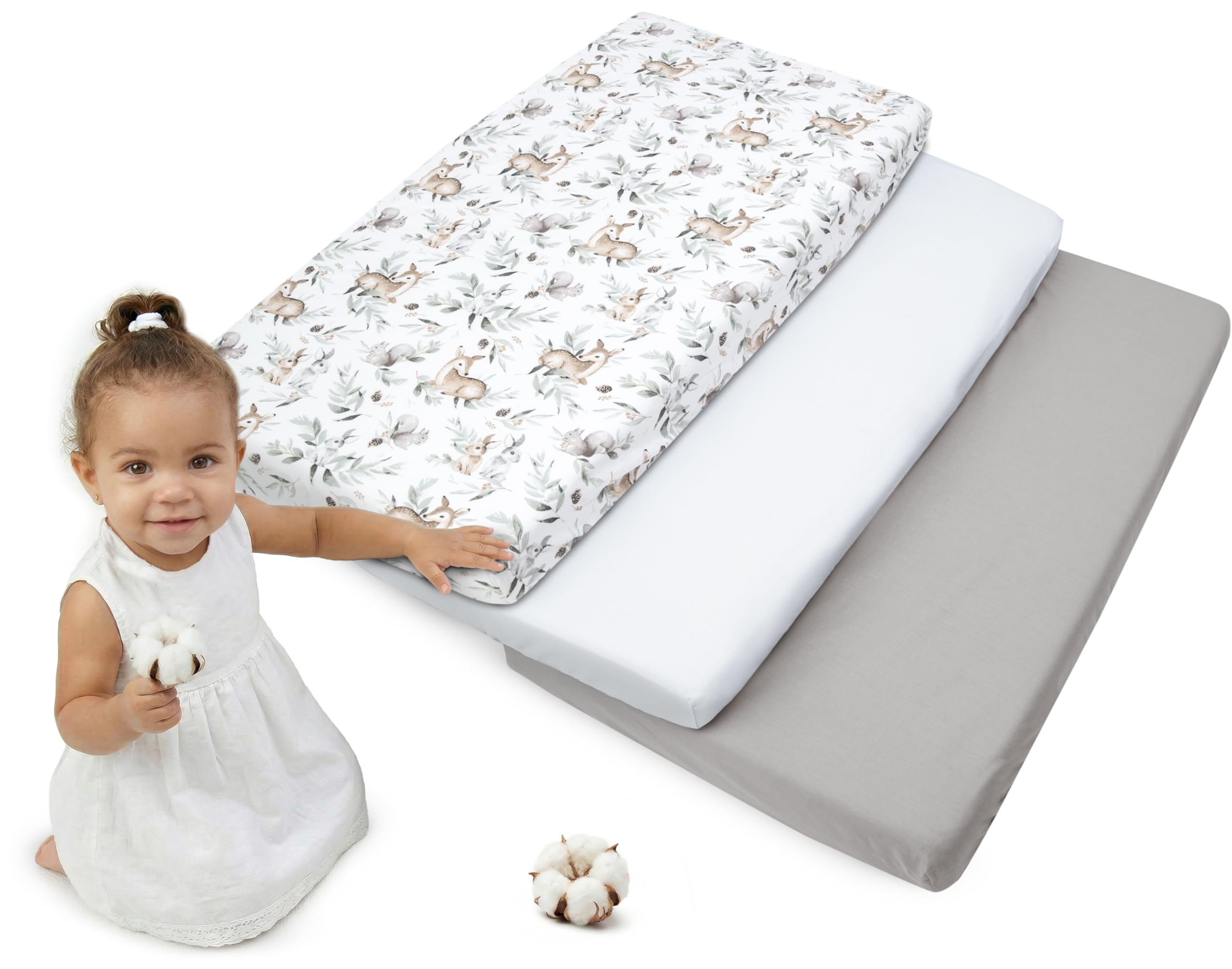 Medi Partners Sabana Bajera Cuna 60x120 Set de 3-100% Algodon Sabanas de Algodón Bebe Ropa de Cama para Bebés Dormir Cuna Fitted Bed Sheet Protector (Safari-Blanco-Gris) — view 22