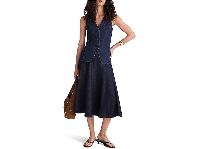 Long Line V Neck Vest In Rinse Wash - Image 3