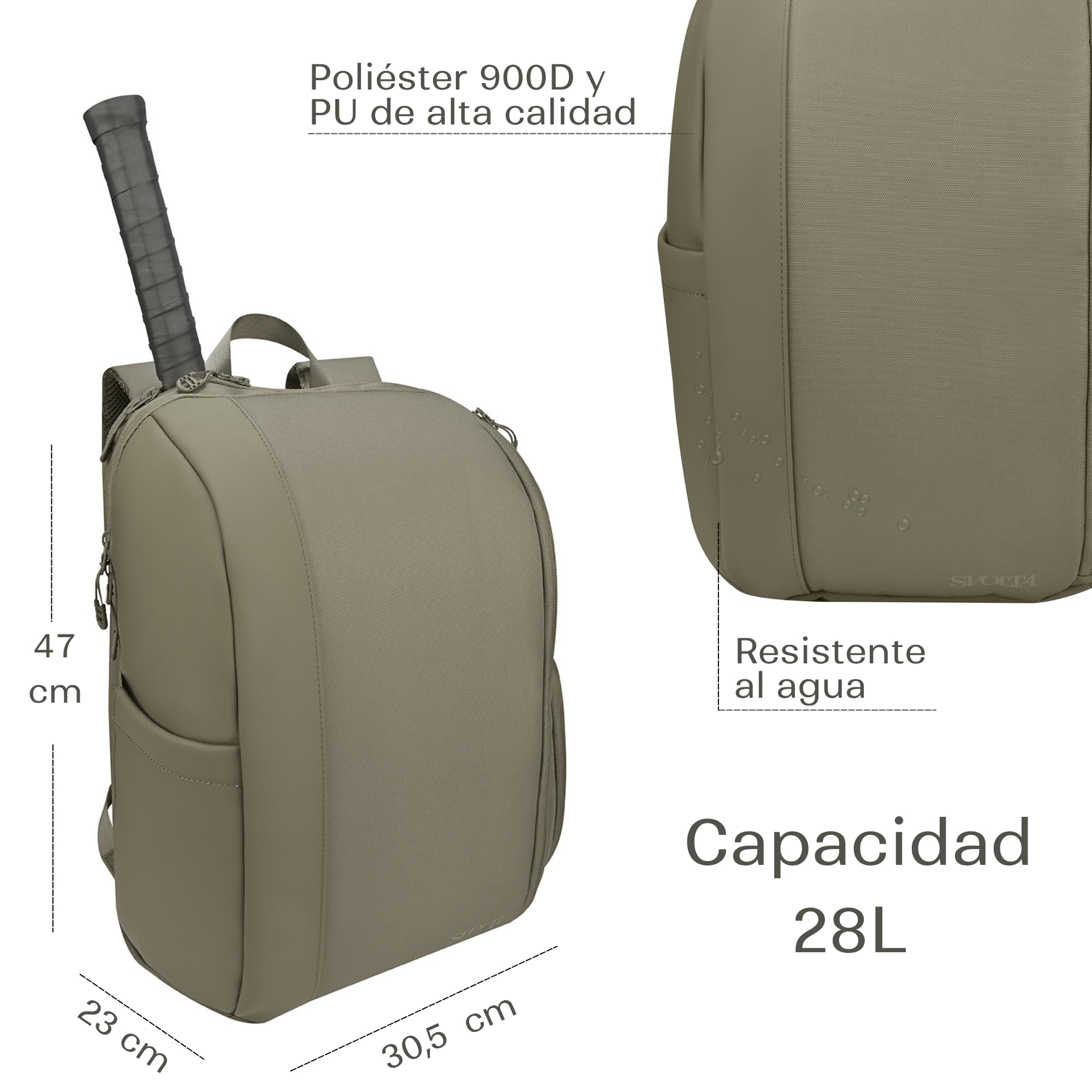SVOLTA Mochila Deporte Hombre y Mujer - Mochila Padel, Tennis, Pickleball - Bolsa para Raquetas, Gimnasio, Escolar Resistente al Agua