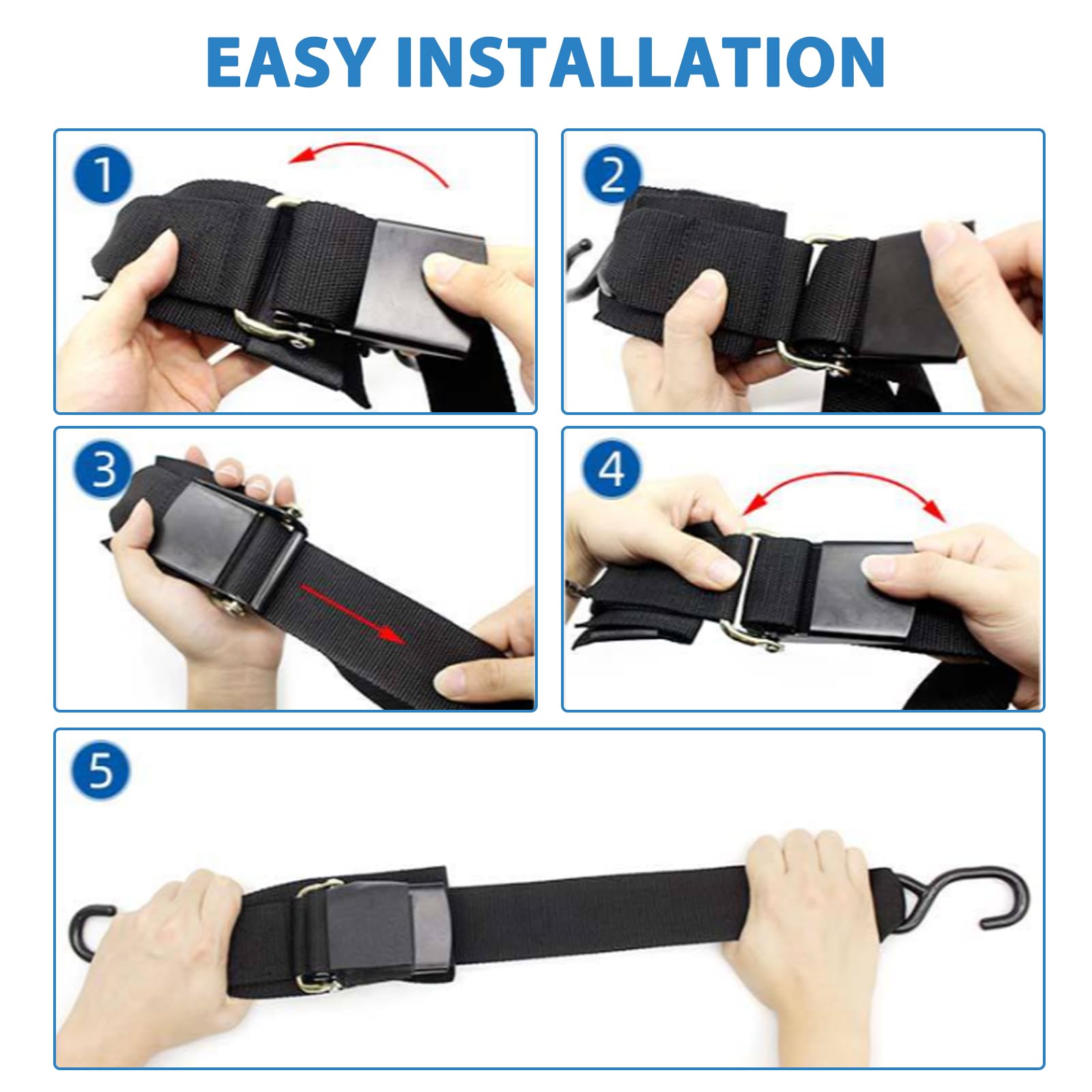 Cinghie di fissaggio per rimorchio barca, 120 cm, resistenti, regolabili, con fibbia a sgancio rapido, ganci antigraffio per pontoni, moto d'acqua, pontoni, barche a remi, kayak (2 pezzi