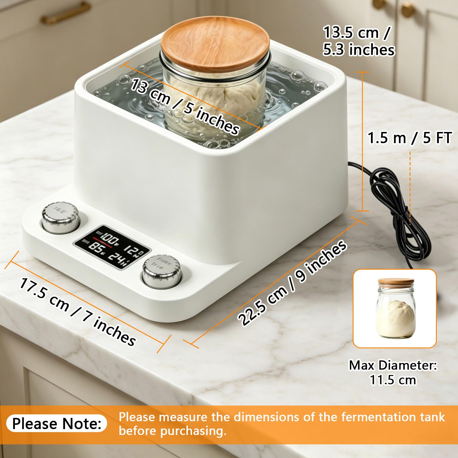 Chauffe-levain - Chauffe-bain-marie en verre - Thermostat précis (21 à 40 °C) - Minuterie intelligente de 198 heures - Tampon chauffant au levain pour accessoires de pâtisserie, boulangerie