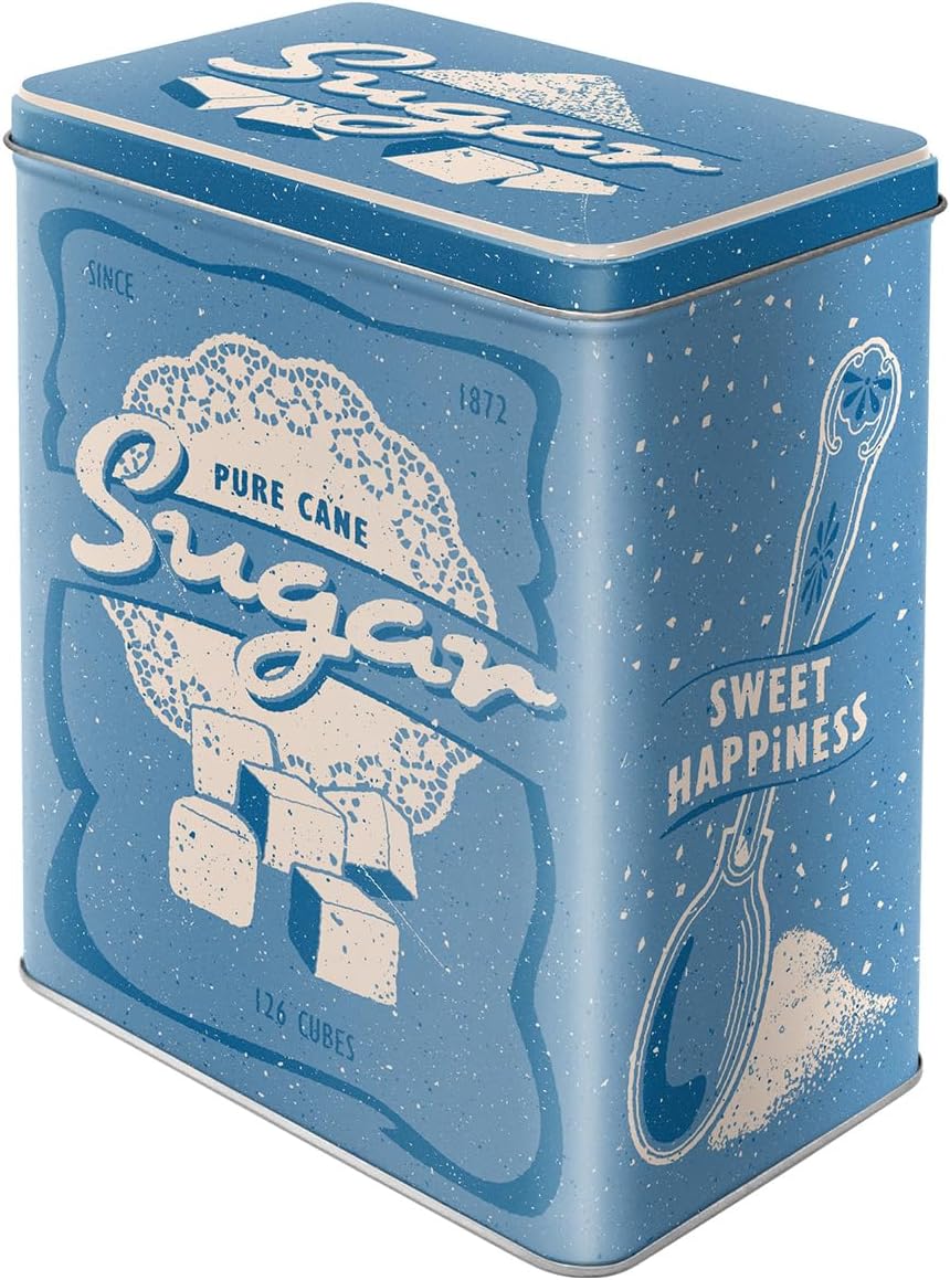 Retro storage tin box L, 101.4 oz, Sugar – Gift idea for your home, large metal sugar can, vintage design