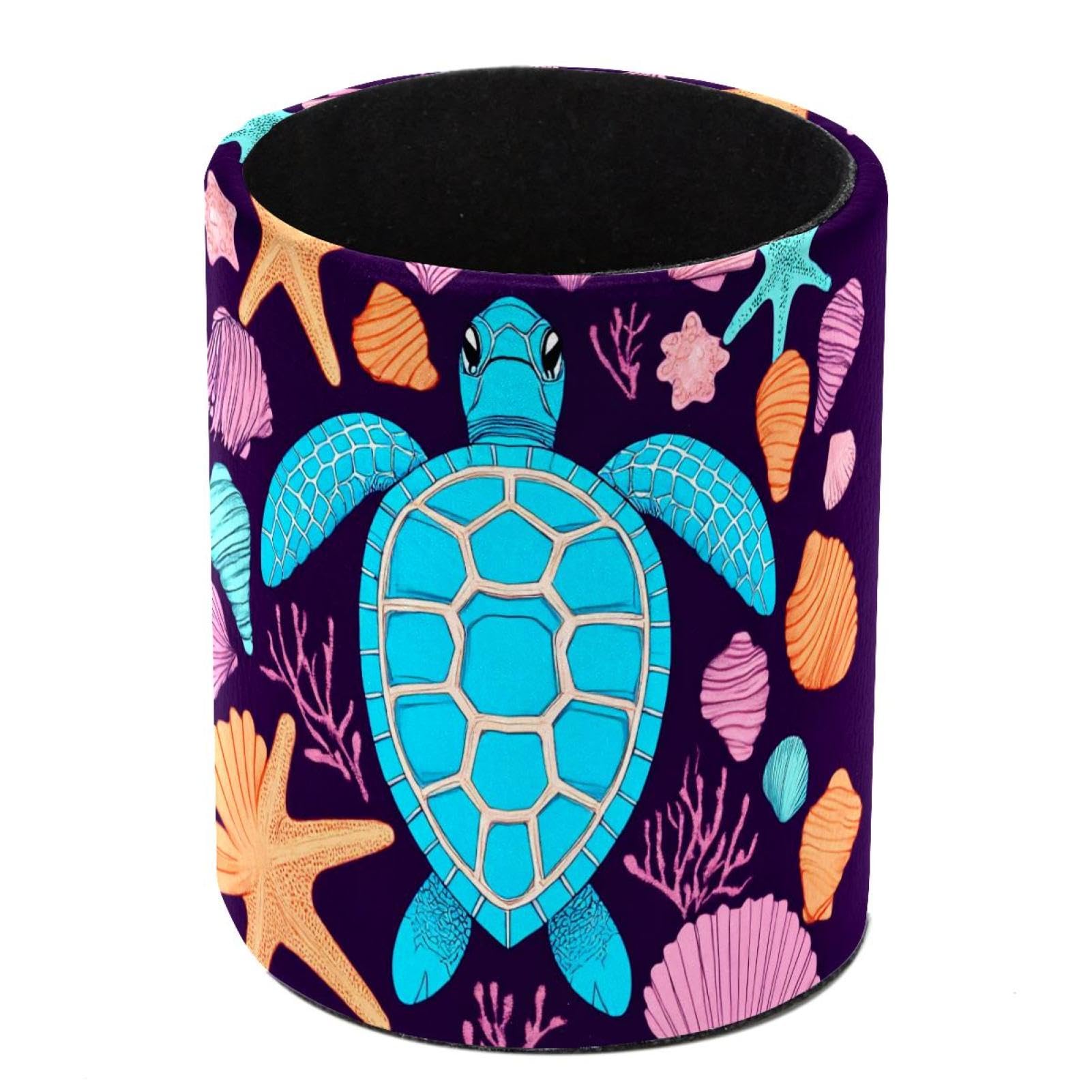 HEOEH Turtle Starfish Shells Pen Holder for Desk, PU Leather Pencil Holder Pen Cup Marker Holder Makeup Brush Holders, Desk Accessories & Workspace Organizers for Home, Office