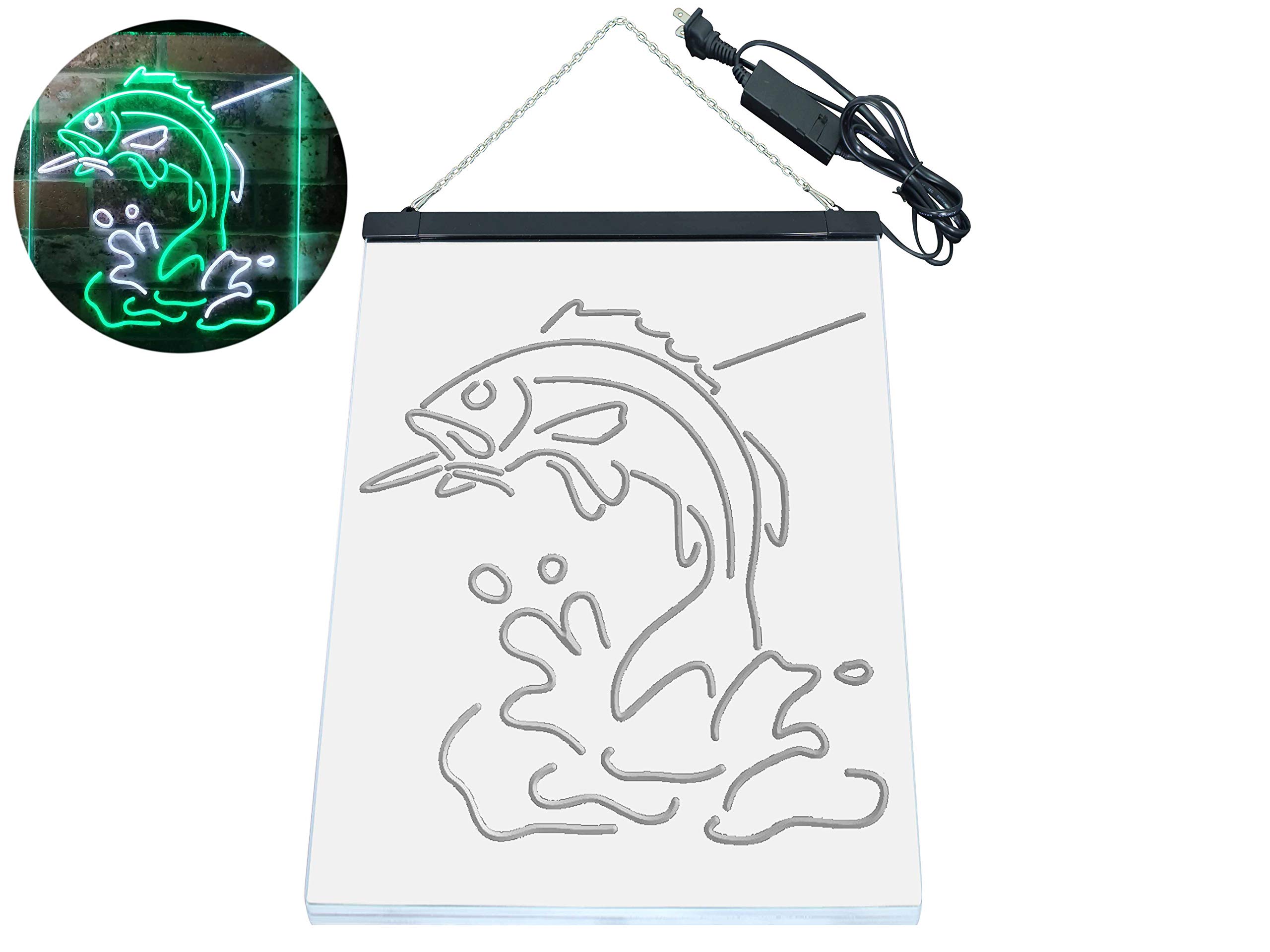 ADVPRO Fish on Hook Fishing Lover Cabin Man Cave Dual Color LED Enseigne Lumineuse Neon Sign Blanc et Vert 400 x 600mm st6s46-i3146-wg