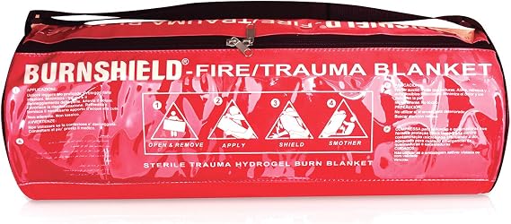 Burnshield Wool Sterile Burn Fire Hydrogel Soaked 5 x 6 Trauma Survival Blanket Dressing in Shoulder Barrel Bag
