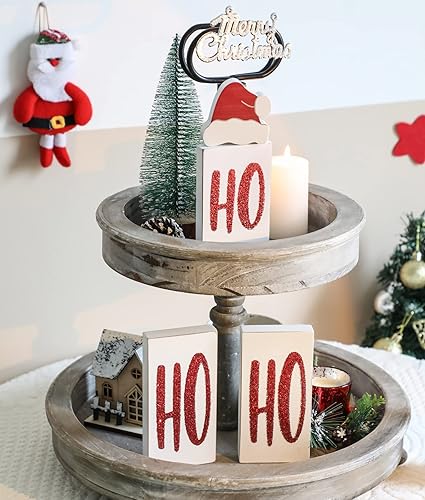 Miniatura 7 de Ho Bloques de Navidad de madera para decoración de mesa y fiesta, 4 piezas (blanco)