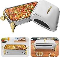 Vista 9 de Calentador de alimentos de acero inoxidable, juego de platos de bufé rectangular, estufa de buffet, juego de calentador de bufé para uso doméstico