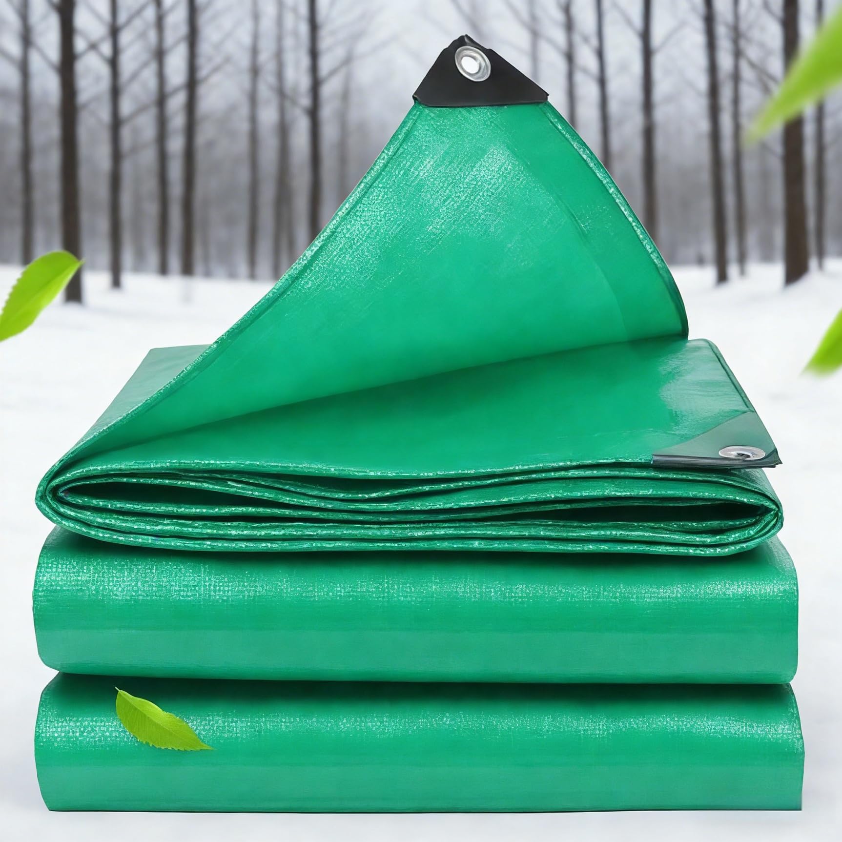 Tarpaulin Heavy Duty 340 x 510 cm Waterproof, Weatherproof, Frost-Resistant, UV Protection, Universal, Reinforced Eyelets Tarpaulin Tarp Sheet Cover for Car, Pool, Caravan, Green