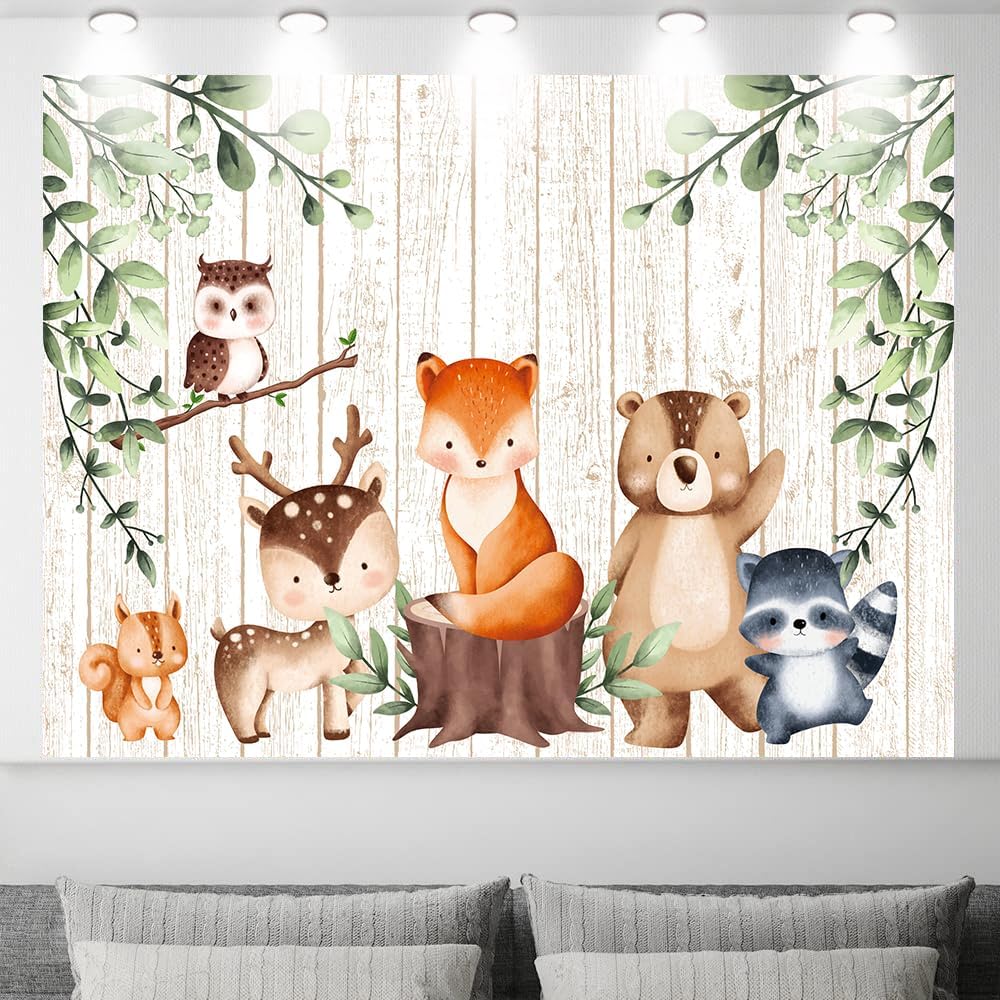 Woodland Baby Shower Backdrop, 10 x 8 ft Wild Jungle Animal Adventure Theme Background, Kids Birthday Baby Shoower Gender Reveal Photography Party Supplies Decor