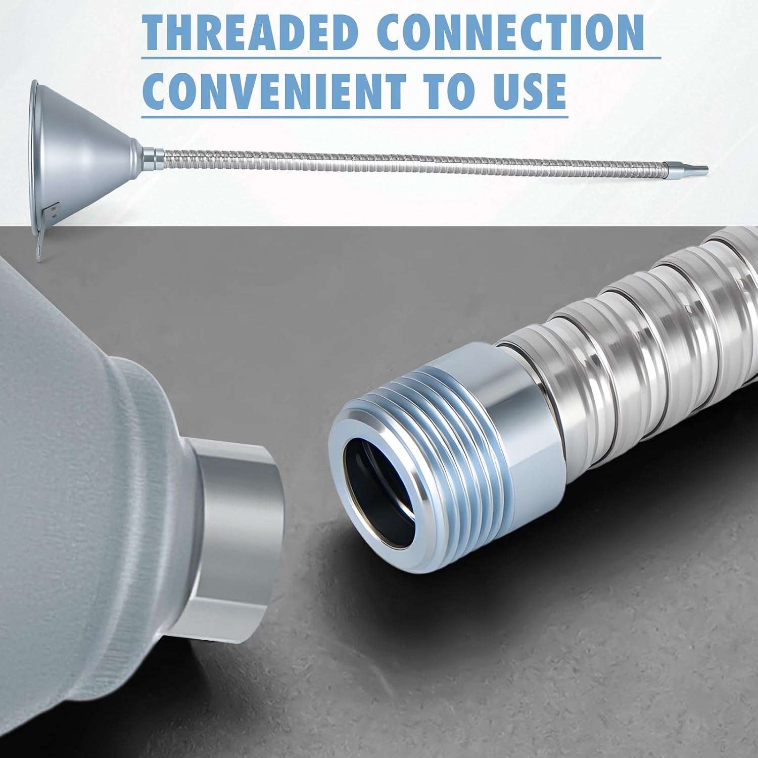 24.4" Steel Bendable Spout Funnel with Filter, Silver Galvanized Funnel for All Automotive Oils, Diesel Fuel and Other Liquids