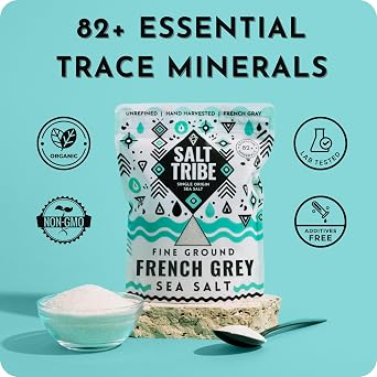 Salt Tribe French Grey Sea Salt | Fine Ground | 82 Minerals | Hand Harvested Brittany France | Low Sodium Unrefined | Sel Gris | Sal Organica | Single Origin France | 15 oz 425 Servings