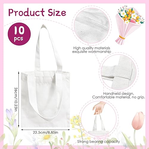 Miniatura 2 de Aimuzir 10 bolsas de lona de 8.5 x 8 pulgadas en blanco, bolsas de manualidades blancas, bolsas de comestibles reutilizables, bolsa de regalo para