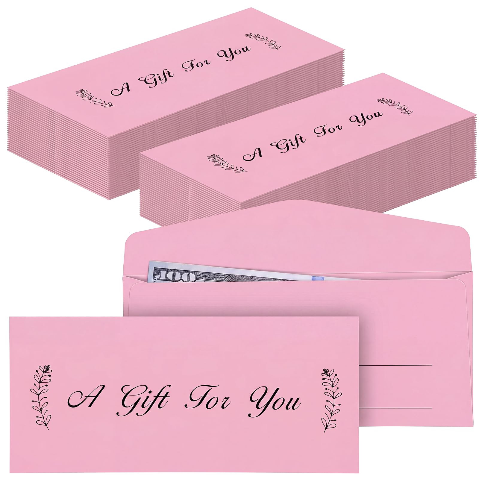 Lincia 200 Pcs Pink Leaves Cash Envelopes 2.9x6.5 Inch Kraft Cash Wedding