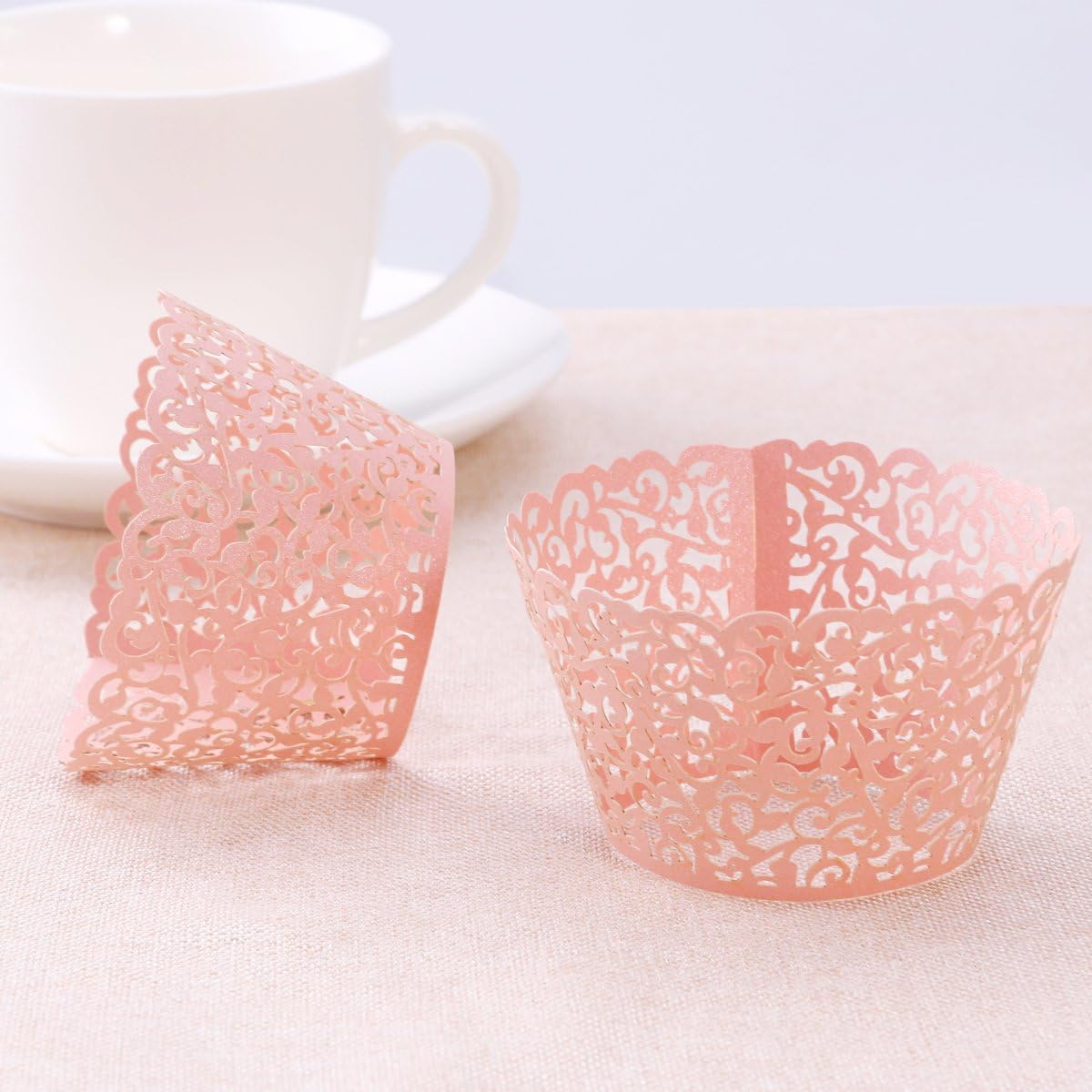 EXCEART Cupcake Wrapper Laser Cut Boxes Decorations Wedding Shower Covers 50pcs (Pink)