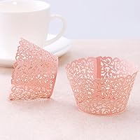 Vista 1 de Tinksky Envolturas para cupcakes cortadas con láser, decoración de boda y ducha, paquete de 50 (rosa)