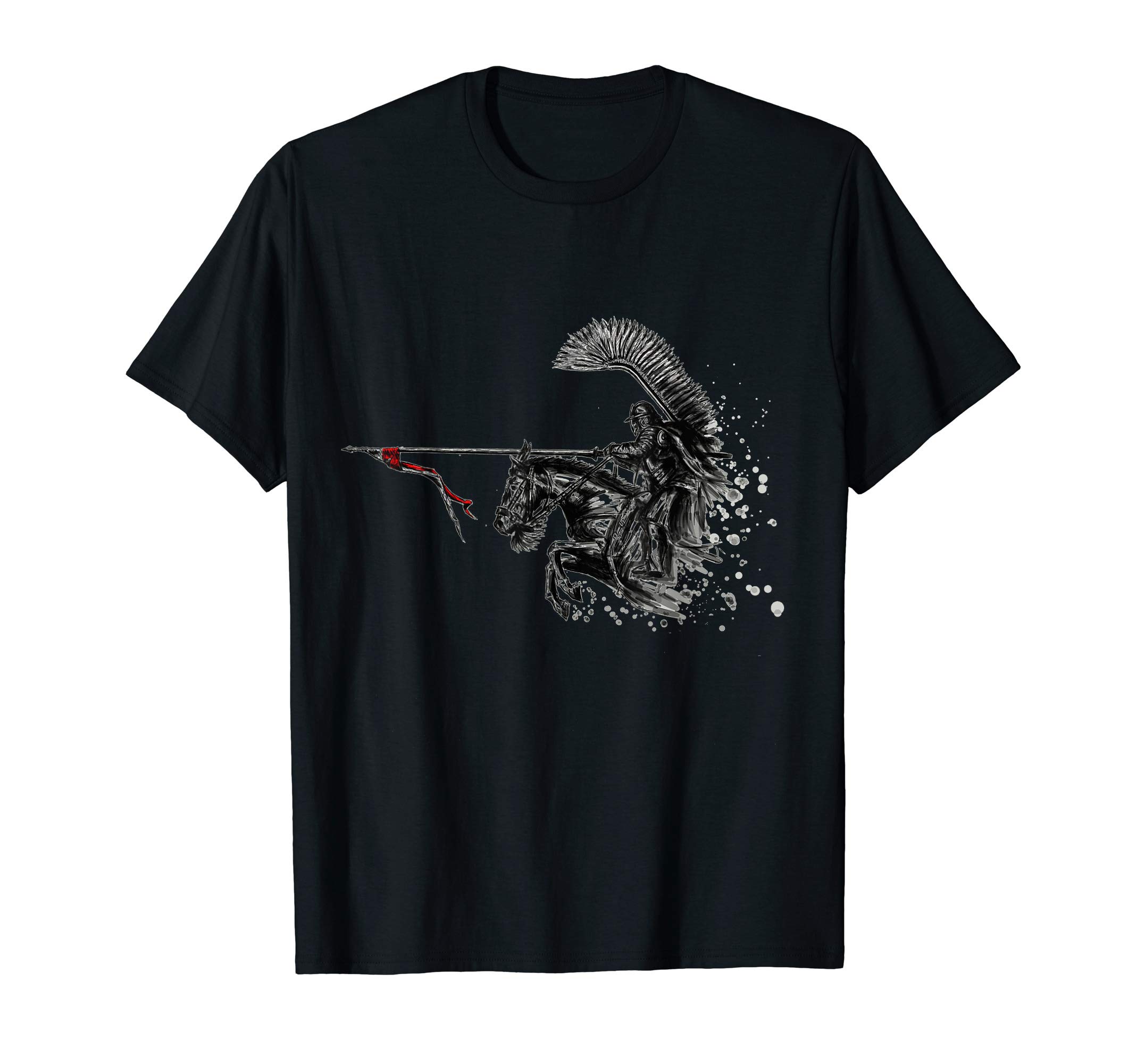 Polish Winged Hussar Cavalry T-Shirt - Men's Unisex-Adults Black Short Sleeve Classic Fit T-Shirt - Medieval Sports T-Shirt - Small