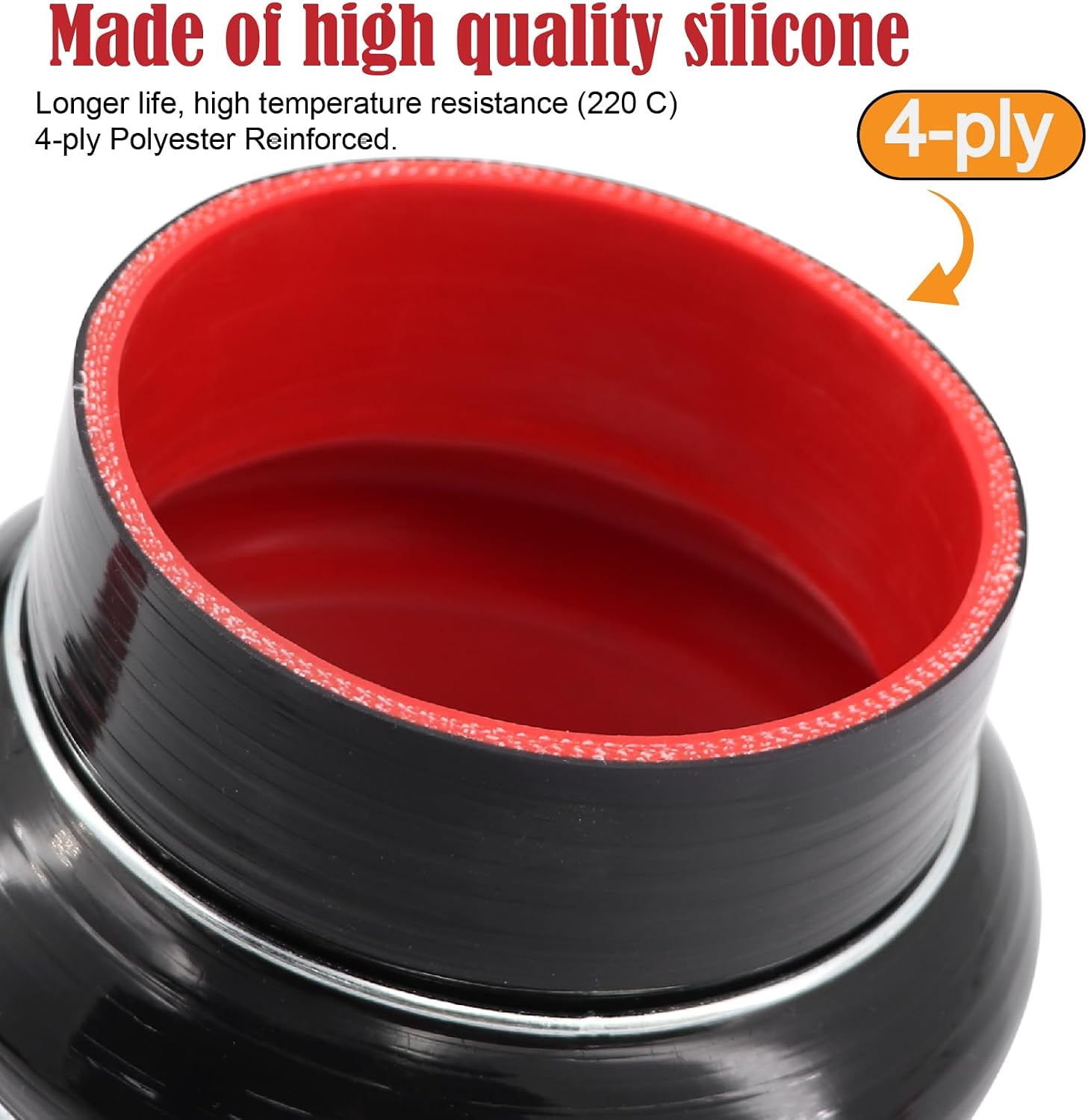 Straight Silicone Reducer Coupler Hose ID 4 to 5 inches 4 Ply Polyester Reinforcement as Turbocharger Tube Air Intake Pipe with 2 Stainless Steel T Clamps