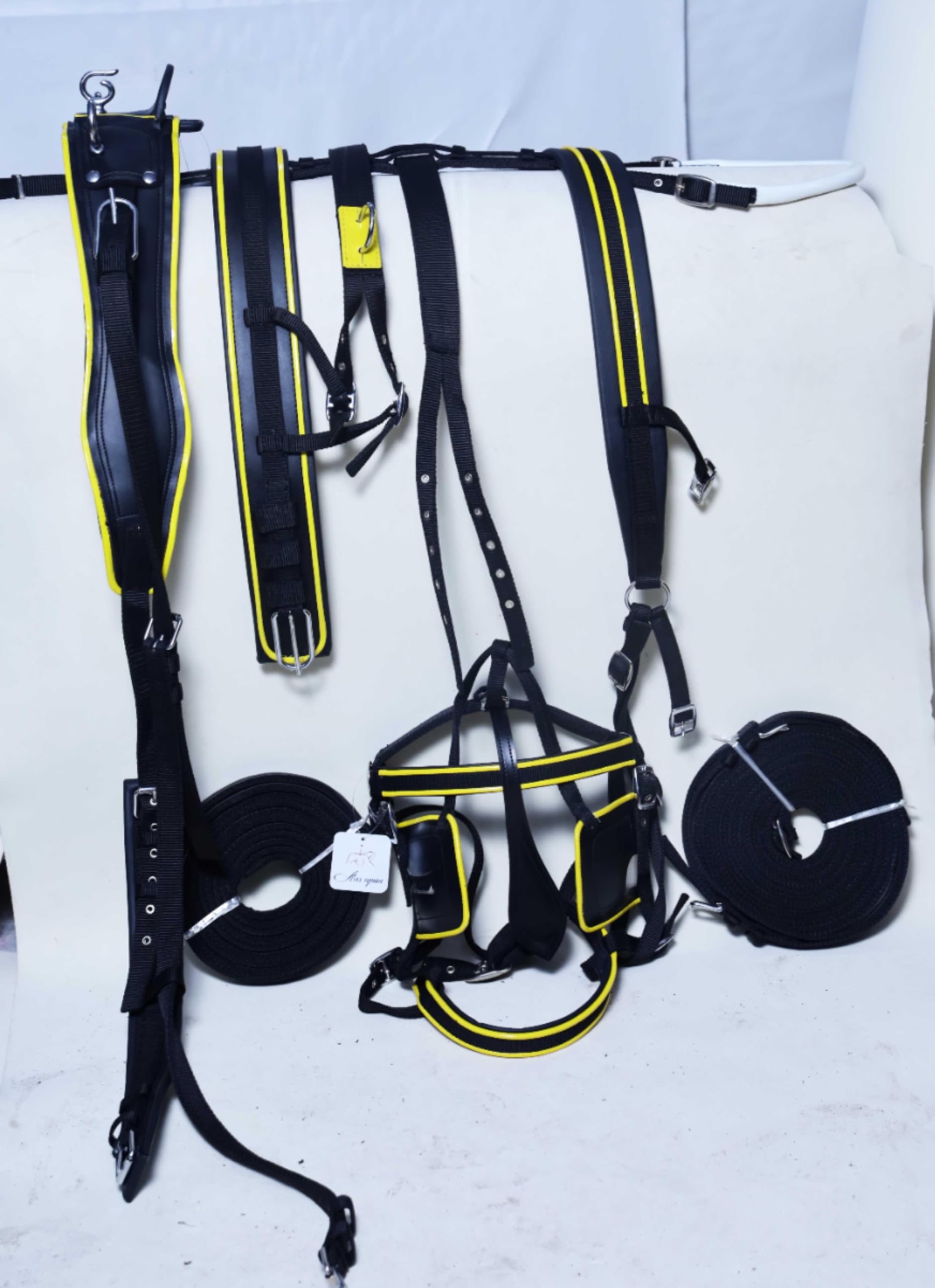 Harnais en nylon pour chariot de conduite de cheval Noir/jaune