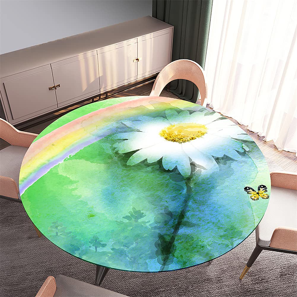 Morbuy Nappe Noël Ronde, 3D Sapin De Noël Modèle Nappes Élastique Ajustable Bord Imperméable Anti Taches Couverture De Table Pour Décoration Salle à Manger Jardin Fête (Style 1,Diamètre 150cm