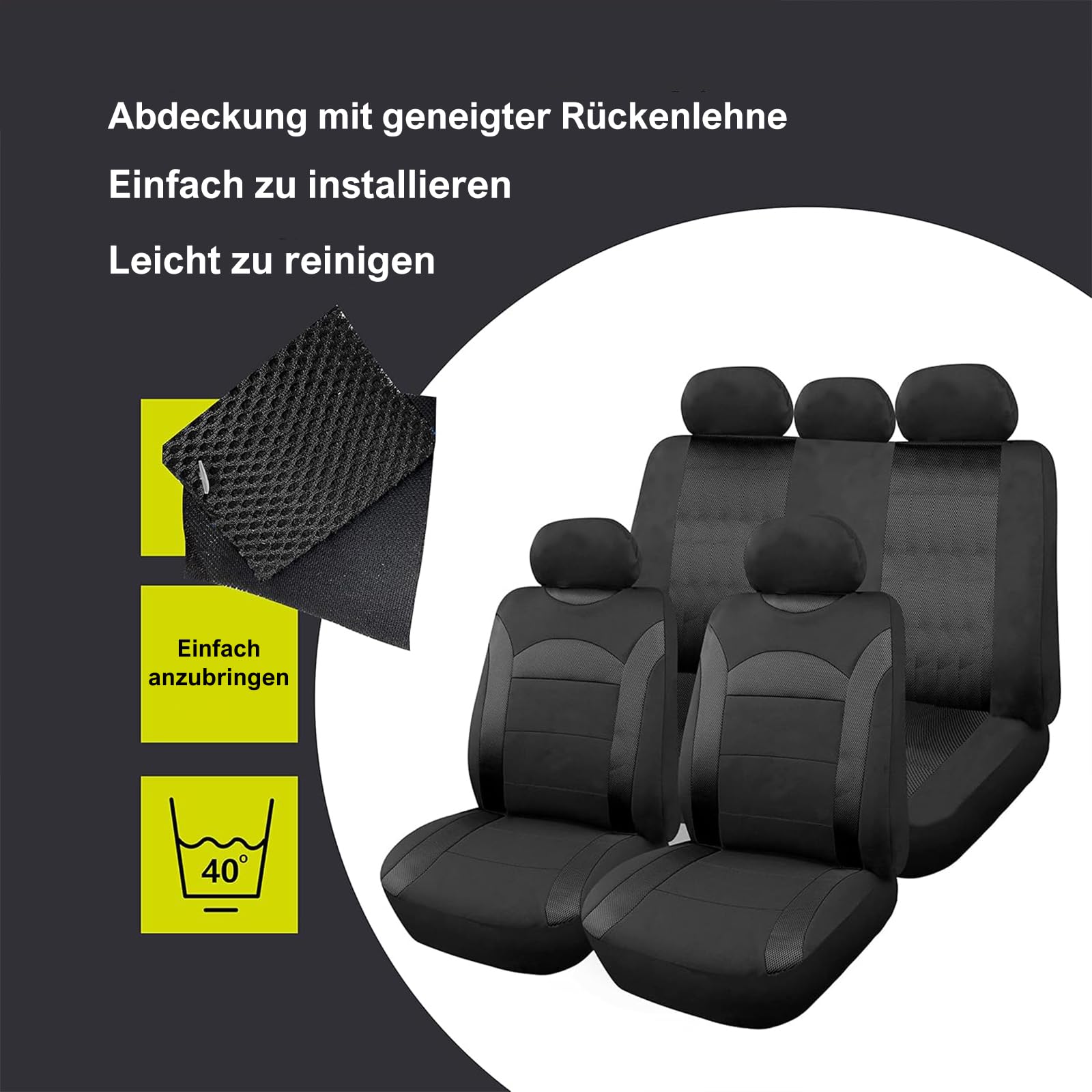 5 Funda para Asiento de Coche,Juego Completo Universal,Poliéster 100%, Transpirable y Comodo con Color Azul,Rojo,Gris y Negro (Azul)