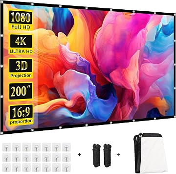 Projector Screen 200 Inch, Portable 169 HD Large Movie Projection Screen Indoor Outdoor Double-Sided Rear Projection Screen for Home, Party