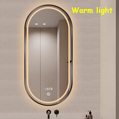 Miniatura 9 de Espejo de baño ovalado negro con luz LED, espejo de pared con marco de aluminio, espejo decorativo, espejo de maquillaje con iluminación LED,