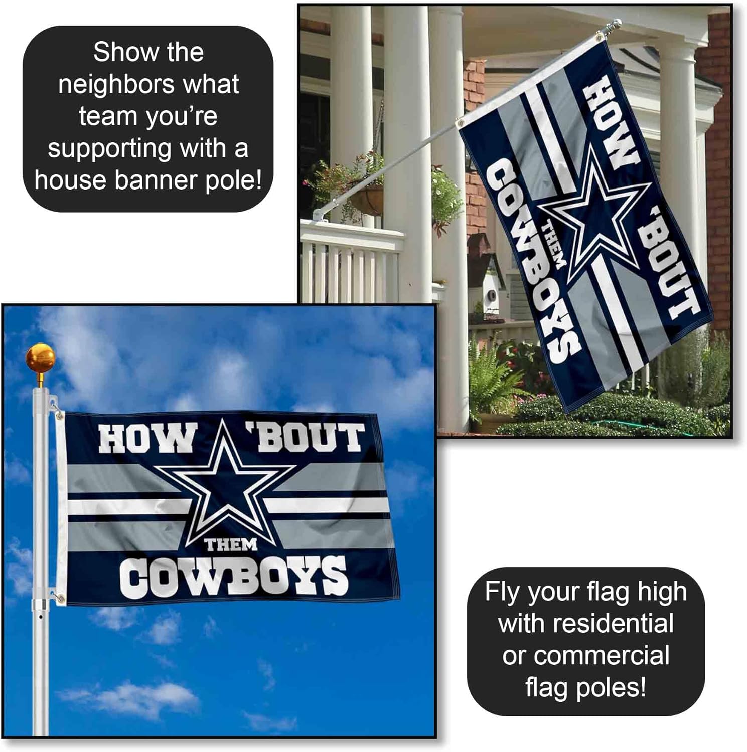 WinCraft Dallas Cowboys How Bout Them Cowboys Flag Outdoor Indoor 3x5 Foot Banner - Image 3