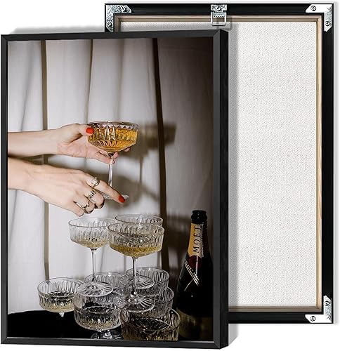 Dcvjiy Divertidas copas de champán coloridas en lienzo, arte para la pared, póster retro de torre de champán, impresiones de carrito de bar,