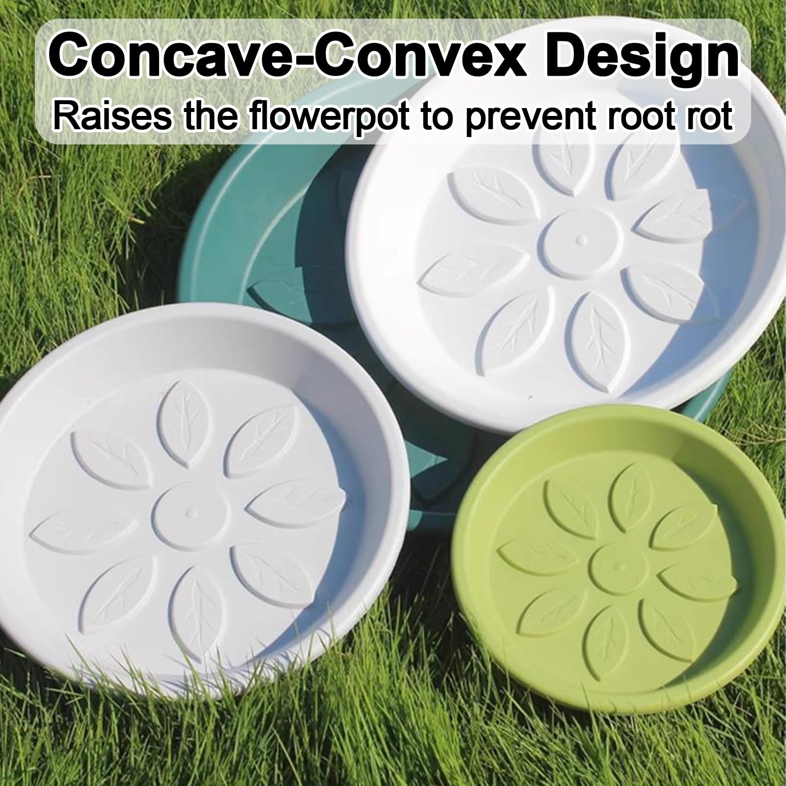 Plato para Macetas de Resina PP con Diseño Hoja, Bandejas, 3 Pzs | Bandeja para Macetas Robusta Borde Profundo para Macetas de Jardín Interior y Exterior(Green,21x3cm/8.3x1.2in)