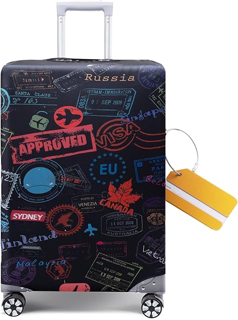 OrgaWise Elastic Travel Luggage Cover Suitcase Cover for 22-32 Inch Suitcase Protective Cover with zipper, with a Luggage tag, L(26-28 Inch)