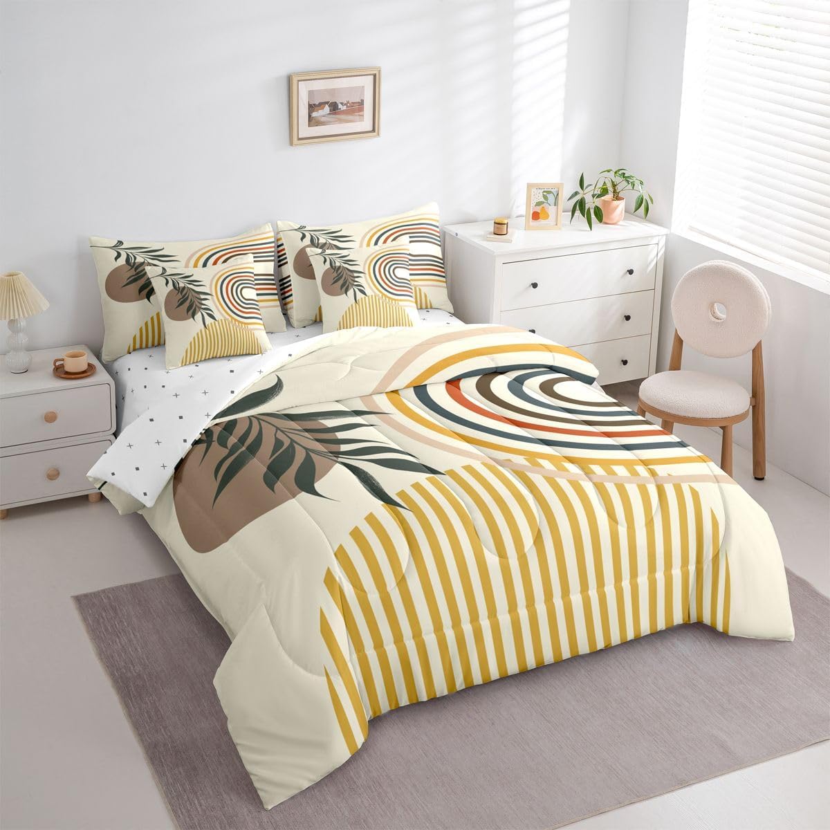 Feelyou Boho Comforter Set with Sheets 7 Piece King Size