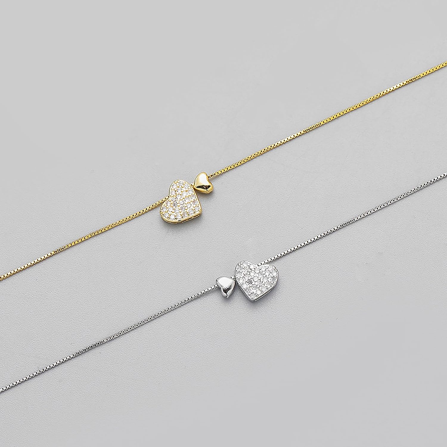 LOVECOM Valentines Gifts S925 Sterling Silver Heart Necklace for Women Dainty 14k Gold Plated CZ Infinity Double Cross Star Pendant Choker Necklaces Trendy Bead Chain Jewelry Gifts for Mom Daughter - Image 6