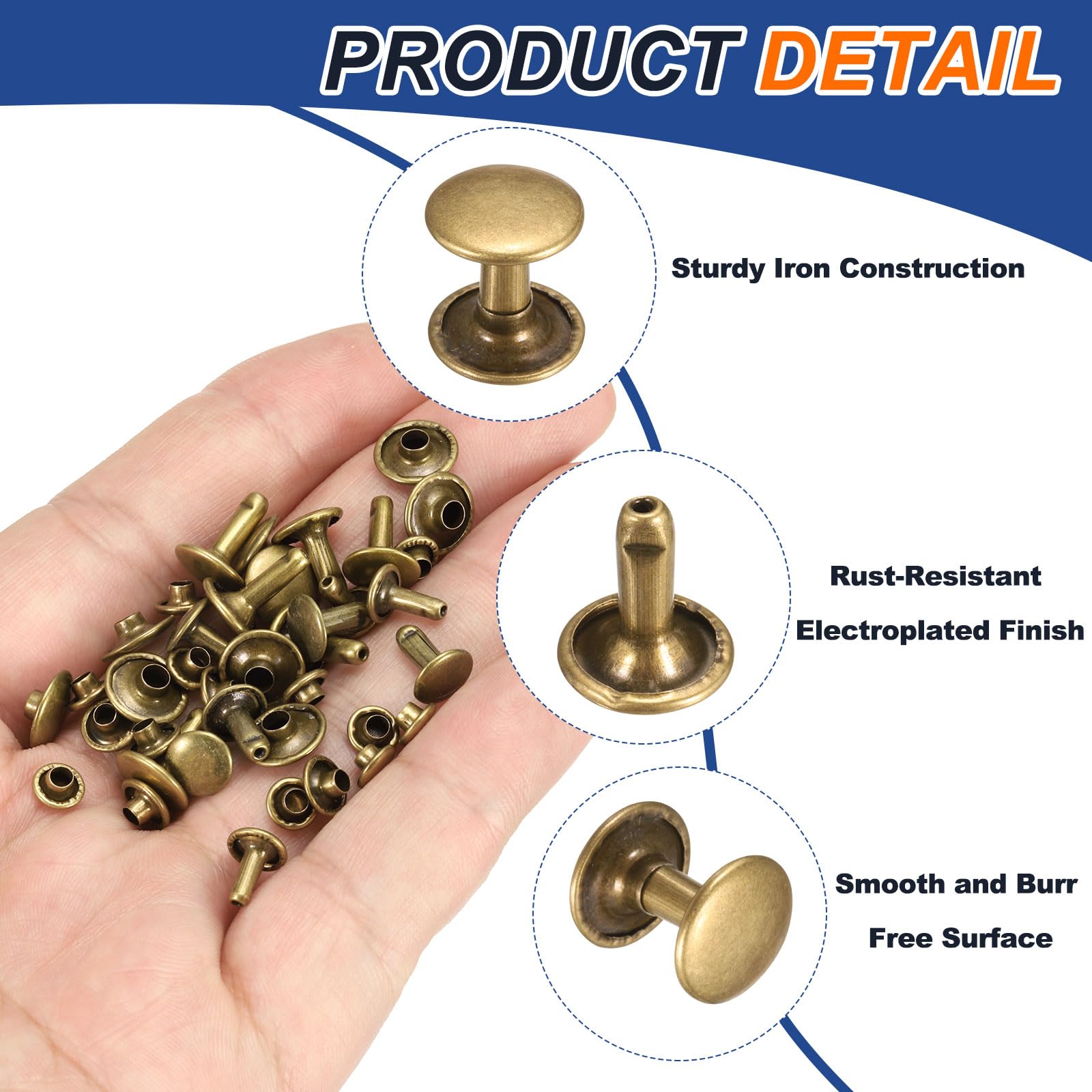 PATIKIL 340 Set Double Cap Leather Rivets Kit - Image 3