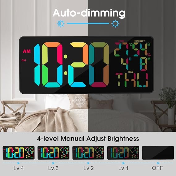 XREXS 18 Inch Large Digital Wall Clock, 10 RGB Color Changing, Plug-in