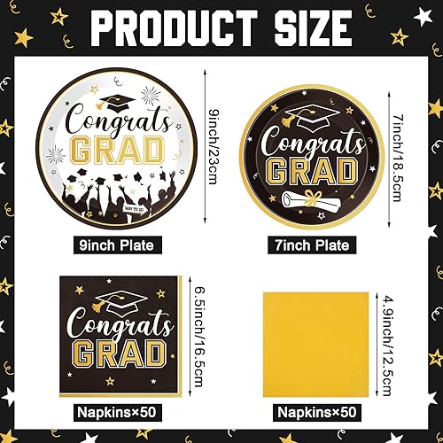 Miniatura 2 de Juego de 200 platos y servilletas de graduación de felicitaciones, suministros de fiesta de graduación clase de 2023, platos desechables de papel de