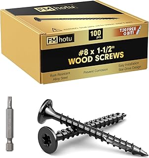 #8 x 1-1/2” Deck Screws, 100Pcs Star Drive Wood Screws, Rust Resistant Timber Screws for Timber/Log/Landscaping Wood, T20 Star Bit Included, Black