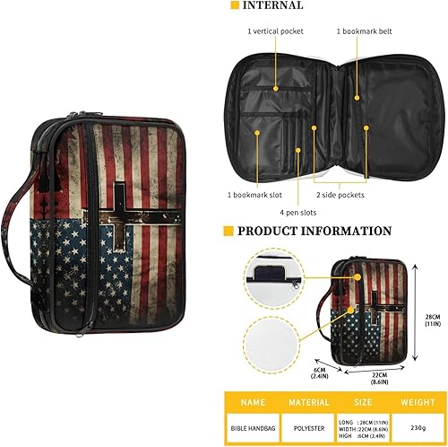Miniatura 2 de GELEGLAER Funda de cuero para Biblia con diseño de bandera de Estados Unidos con almacenamiento para bolígrafo, organizador de papelería de
