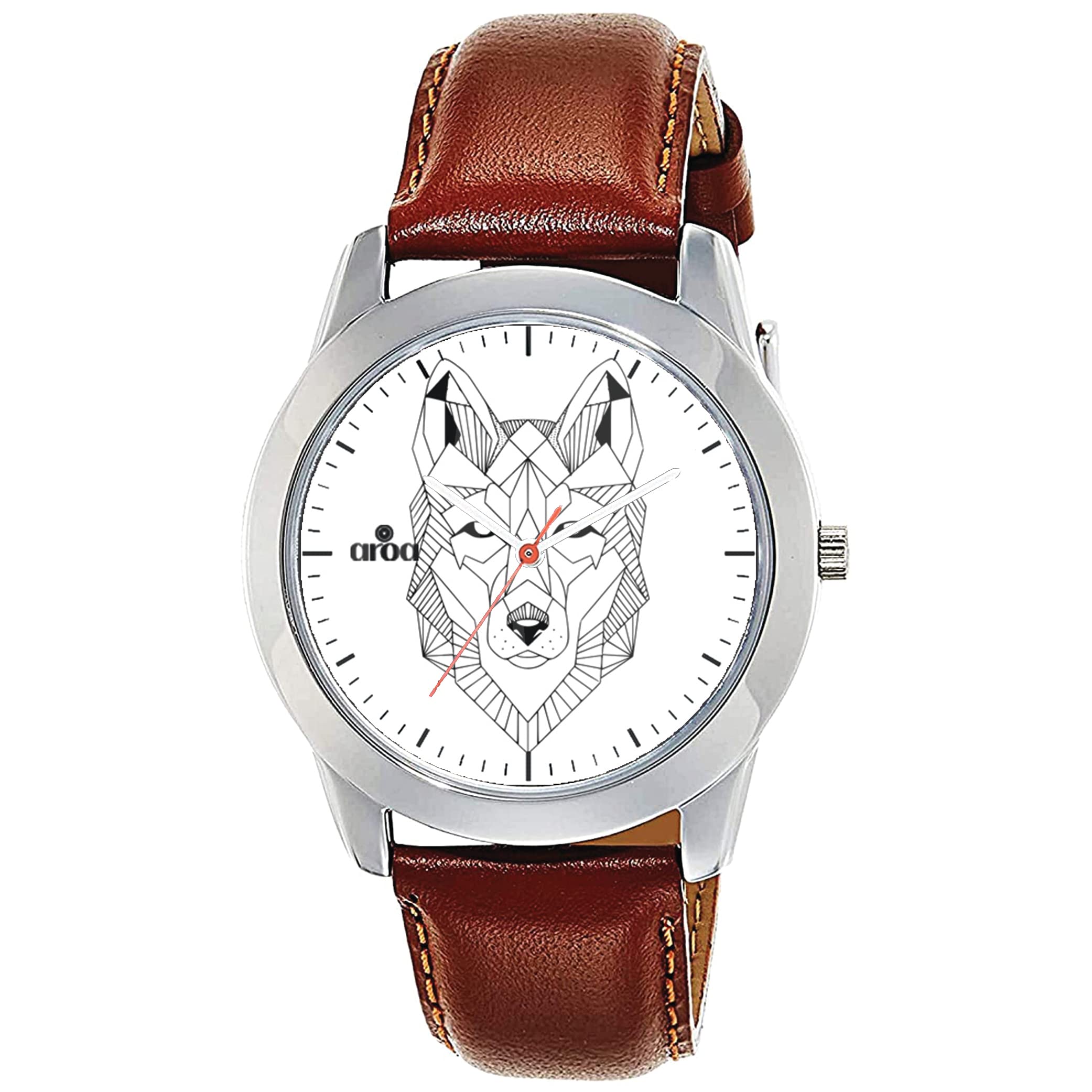 AROA Watch New Watch for Geometric Wolf Model : 230 Steel Metal Type Analog Brown Strap Watch WhiteDial for Men Stylish Watch for Boys (B0C1P7KBJT) Amazon Price History, Amazon Price Tracker