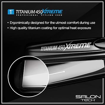 SALON TECH Titanium Xtreme Flat Iron - أحدث تقنيات PTC وإعدادات درجة حرارة قابلة للتعديل للحصول على مظهر أنيق وسلس تمامًا في One Pass ( 450 درجة ، 1 بوصة )