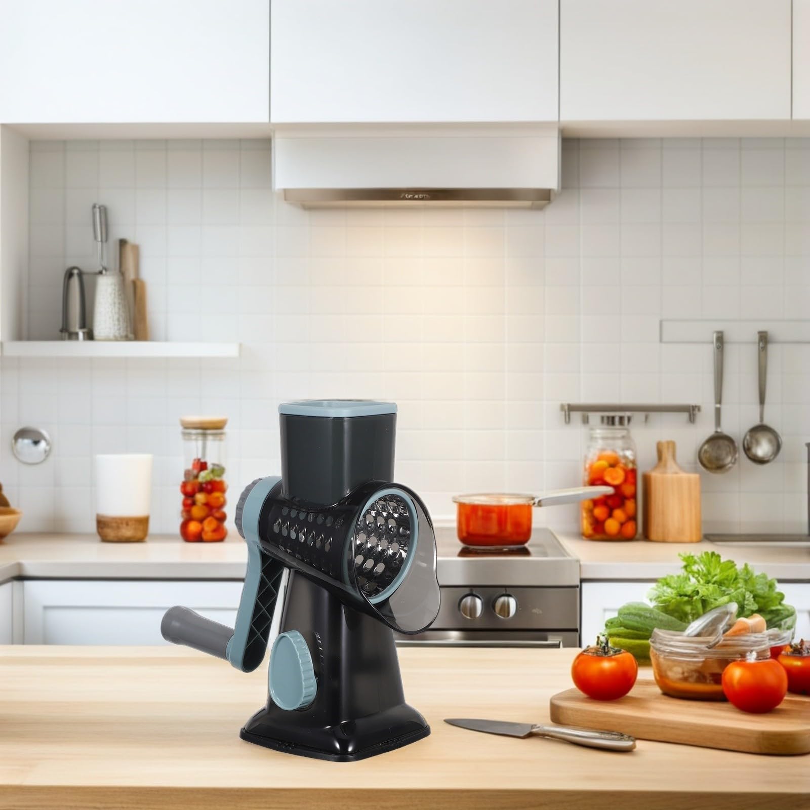 ifundom Rallador Cortador de Verduras Multifuncional Manual con Manivela, Diseño Compacto de Acero Inoxidable para Uso Diario en Cocina Familiar