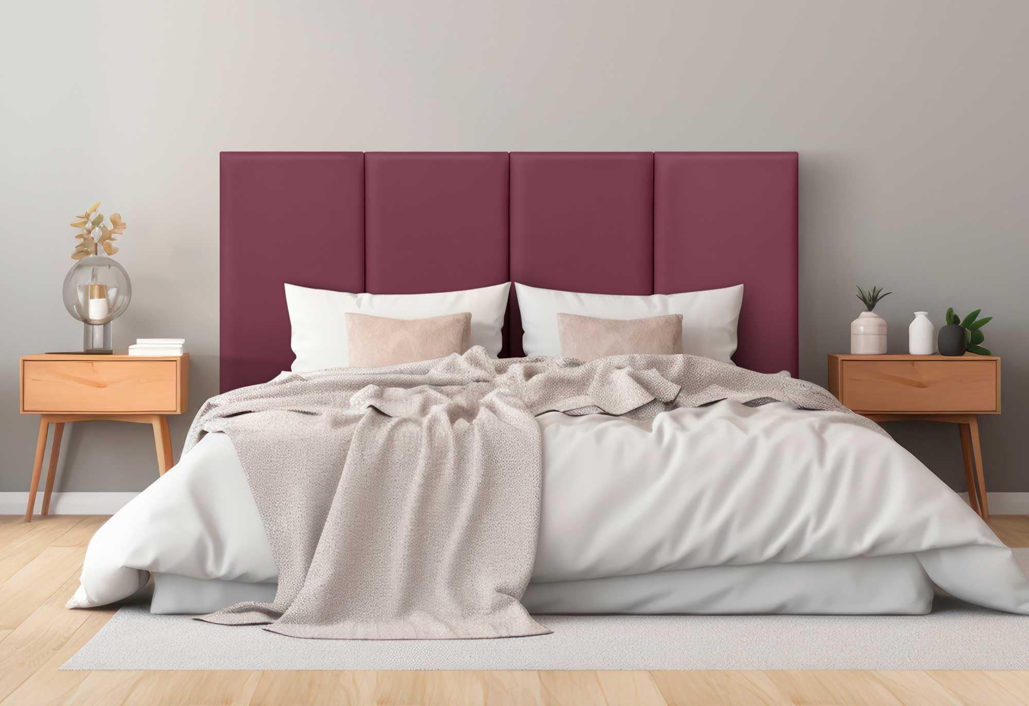 DHOME Testiera Imbottita in Similpelle Premium Antimacchia Design Modulare Verticale Autoadesiva Testata Letto Camera da Letto Imbottita (Vino Rosso, 160cm, Altezza 80cm, x4)