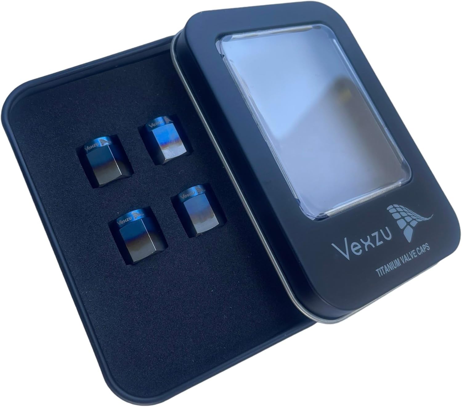 Titanium Tire Valve Stem Caps 4 Pack - Grade 5 Metal Valve Caps Universal Hexagon for Cars Trucks Motorcycles SUVs Bikes - Premium Corrosion Resistant by Vexzu